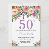 Floral 50e anniversaire Invitation violet