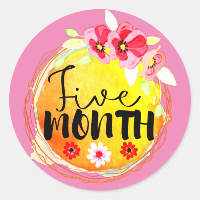 Floral 5 mois Vieux bébé Étiquette de jalon (Devant)