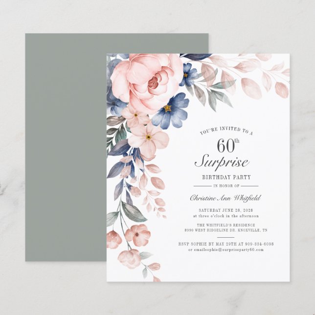 Floral 60e anniversaire de fête Invitation (Devant / Derrière)