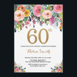 Floral 60e anniversaire Invitation Parties scintil<br><div class="desc">Floral 60e anniversaire Invitation pour les femmes. Fleur florale aquarelle. Parties scintillant d'or. Rose,  Jaune,  Orange,  Fleur Violette. Anniversaire adulte. Pour plus de personnalisation,  cliquez sur le bouton "Customiser" et utilisez notre outil de conception pour modifier ce modèle.</div>
