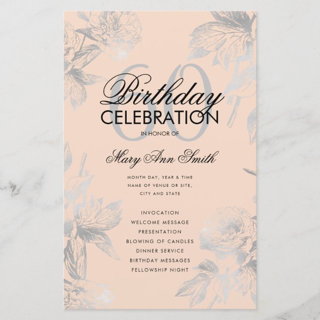 Floral 60e Anniversaire Programme Silver Menu Blus (Devant)