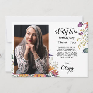 Floral 62e anniversaire carte de remerciements