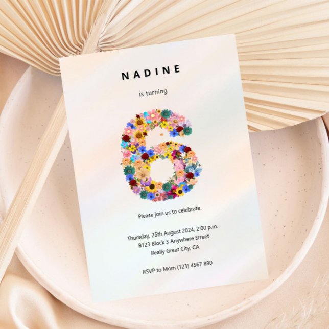 Floral 6e anniversaire Invitation minimaliste Fleu (Créateur téléchargé)