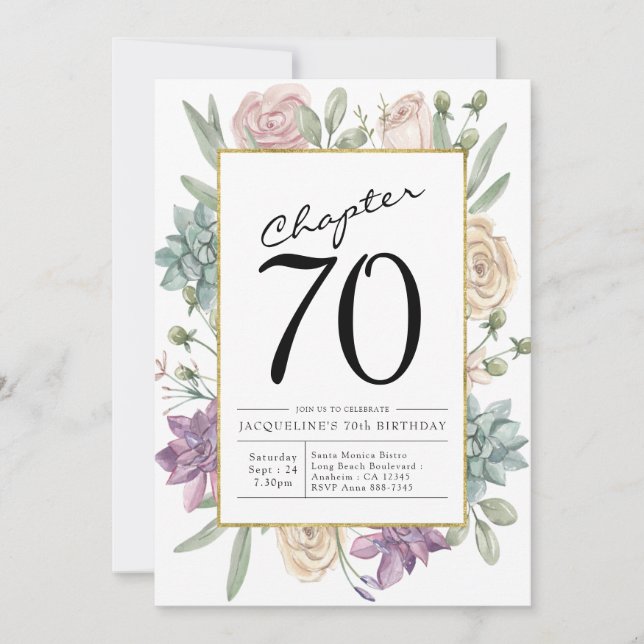 Floral 70e anniversaire Invitation (Devant)