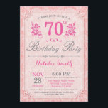 Floral 70e anniversaire Invitation rose pour les f<br><div class="desc">Floral Invitation du 70e anniversaire. Patten Fleur Rose. Femmes,  Dame,  Fille Anniversaire. 13ème 15ème 16ème 18ème 20ème 21ème 30ème 40ème 50ème 60ème 70ème 80ème 90ème 100ème,  n'importe quel âge. Pour plus de personnalisation,  cliquez sur le bouton "Customiser" et utilisez notre outil de conception pour modifier ce modèle.</div>