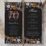 Floral 70th Birthday Programme Menu Merci Noir<br><div class="desc">Elégant design "programme fête d'anniversaire" avec fleurs sauvages aquarelles et texte personnalisé.</div>