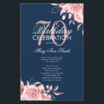 Floral 70th Birthday Programme Rose Gold Navy Menu<br><div class="desc">Design élégant "Programme de fête d'anniversaire" avec arrangement floral en or Rose avec texte personnalisé.</div>