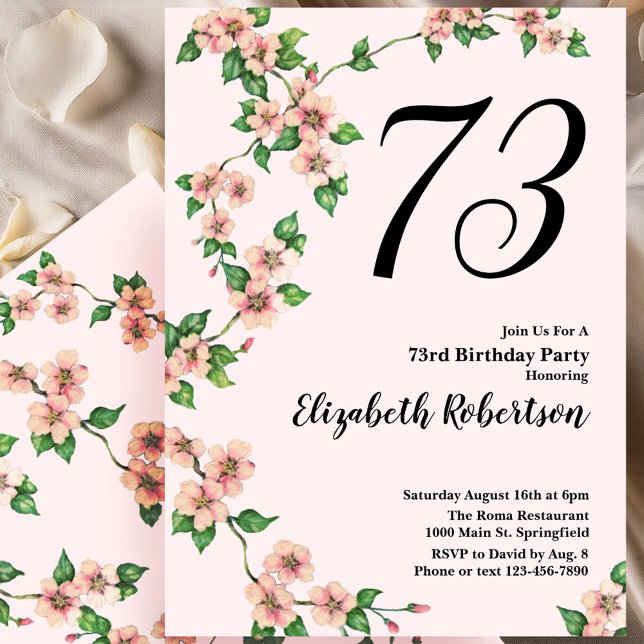 Floral 73ème anniversaire Invitation en rose (Créateur téléchargé)