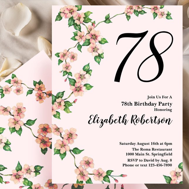 Floral 78ème anniversaire Invitation en rose (Créateur téléchargé)