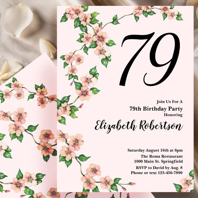 Floral 79e anniversaire Invitation en rose (Créateur téléchargé)