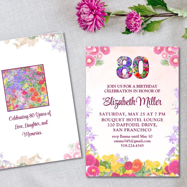 Floral 80e anniversaire invitation 80 élégante car (Créateur téléchargé)