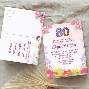 Floral 80e anniversaire invitation 80 fleurs carte