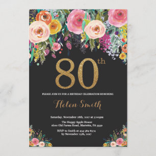 Floral 80e anniversaire Invitation Parties scintil