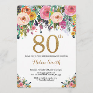 Floral 80e anniversaire Invitation Parties scintil
