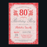 Floral 80e anniversaire Invitation Rouge pour les<br><div class="desc">Invitation Florale 80e Anniversaire. Patten Fleur Rouge Floral. Femmes,  Dame,  Fille Anniversaire. 13ème 15ème 16ème 18ème 20ème 21ème 30ème 40ème 50ème 60ème 70ème 80ème 90ème 100ème,  tout âge. Pour plus de personnalisation,  cliquez sur le bouton "Customiser" et utilisez notre outil de conception pour modifier ce modèle.</div>