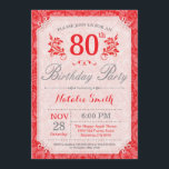 Floral 80e anniversaire Invitation Rouge pour les<br><div class="desc">Invitation Florale 80e Anniversaire. Patten Fleur Rouge Floral. Femmes,  Dame,  Fille Anniversaire. 13ème 15ème 16ème 18ème 20ème 21ème 30ème 40ème 50ème 60ème 70ème 80ème 90ème 100ème,  tout âge. Pour plus de personnalisation,  cliquez sur le bouton "Customiser" et utilisez notre outil de conception pour modifier ce modèle.</div>