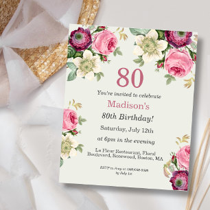 Floral 80e Budget Invitation Anniversaire