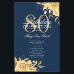 Floral 80th Birthday Program Gold & Navy avec menu<br><div class="desc">Design élégant "Programme de fête d'anniversaire" avec arrangement floral en or avec texte personnalisé.</div>