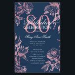 Floral 80th Birthday Programme Rose Gold Navy Menu<br><div class="desc">Elégant "Programme de fête d'anniversaire" avec Floral Arrangement dans la Marine Rose d'or avec texte personnalisé.</div>