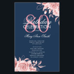 Floral 80th Birthday Programme Rose Gold Navy Menu<br><div class="desc">Design élégant "Programme de fête d'anniversaire" avec arrangement floral en or Rose avec texte personnalisé.</div>