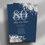 Floral 80th Birthday Programme Silver Navy avec me<br><div class="desc">Design élégant "Programme de fête d'anniversaire" avec arrangement floral en argent avec texte personnalisé.</div>