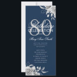 Floral 80th Birthday Programme Silver Navy avec me<br><div class="desc">Design élégant "Programme de fête d'anniversaire" avec arrangement floral en argent avec texte personnalisé.</div>
