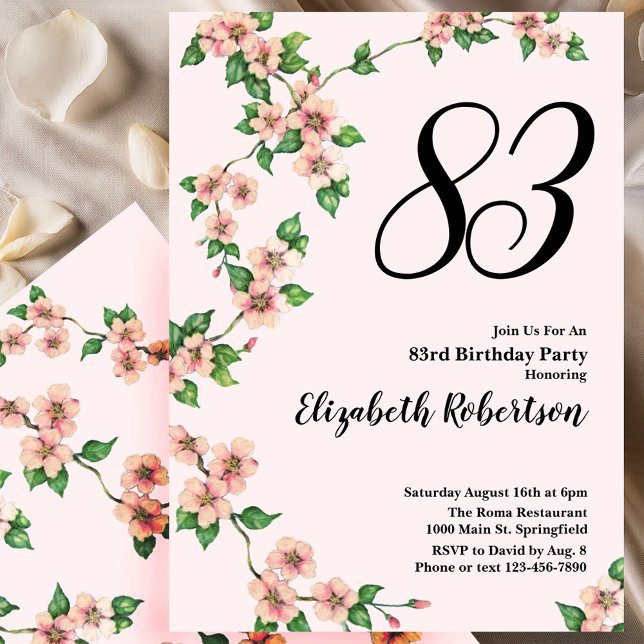 Floral 83rd Birthday Invitation in Blush Pink (Créateur téléchargé)