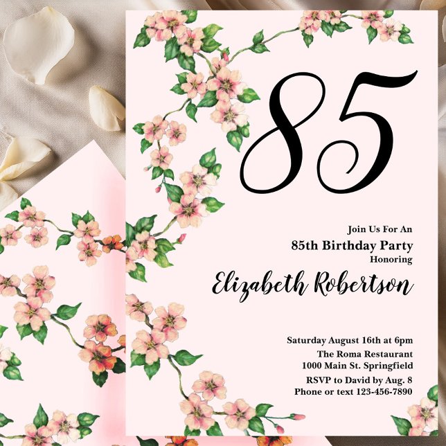 Floral 85th Birthday Invitation in Blush Pink (Créateur téléchargé)