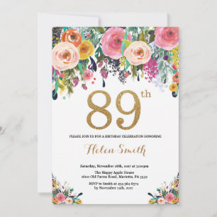 Floral 89e anniversaire Invitation Parties scintil