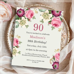 Floral 90e anniversaire Invitation