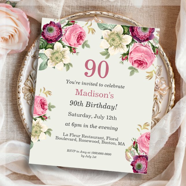 Floral 90e anniversaire Invitation (Créateur téléchargé)