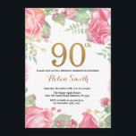 Floral 90e anniversaire Invitation Parties scintil<br><div class="desc">Floral 90th Birthday Invitation for Women. Aquarelle Fleurie Botanique. Parties scintillant or. Pies Roses Fleurs Florales. Anniversaire adulte. Pour plus de personnalisation,  cliquez sur le bouton "Customiser" et utilisez notre outil de conception pour modifier ce modèle.</div>