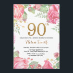 Floral 90e anniversaire Invitation Parties scintil<br><div class="desc">Floral 90th Birthday Invitation for Women. Aquarelle Fleurie Botanique. Parties scintillant or. Pies Roses Fleurs Florales. Anniversaire adulte. Pour plus de personnalisation,  cliquez sur le bouton "Customiser" et utilisez notre outil de conception pour modifier ce modèle.</div>