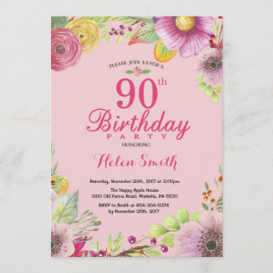Floral 90e anniversaire Invitation pour les femmes