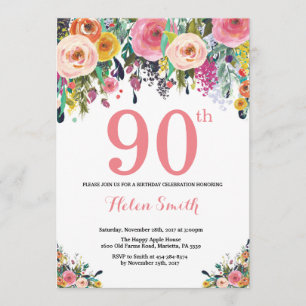 Floral 90e anniversaire Invitation rose