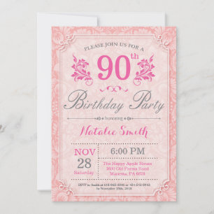 Floral 90e anniversaire Invitation rose pour les f