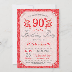 Floral 90e anniversaire Invitation Rouge pour les