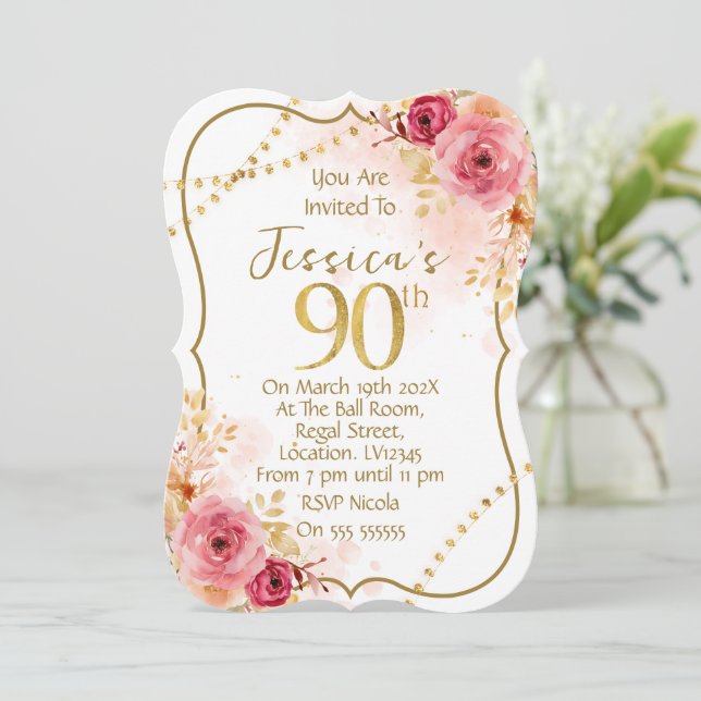 Floral 90th Birthday Invitation (Debout devant)