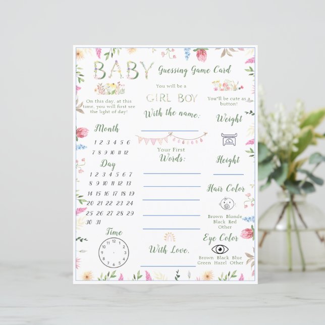 Floral ABC Alphabet Baby shower de devinette Jeu (Debout devant)