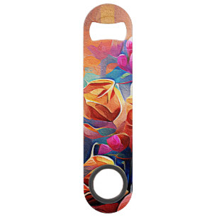 Floral Abstract Art Orange Red Blue Flowers