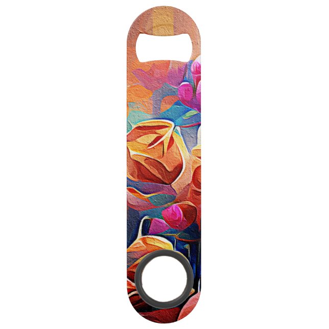 Floral Abstract Art Orange Red Blue Flowers (Devant)