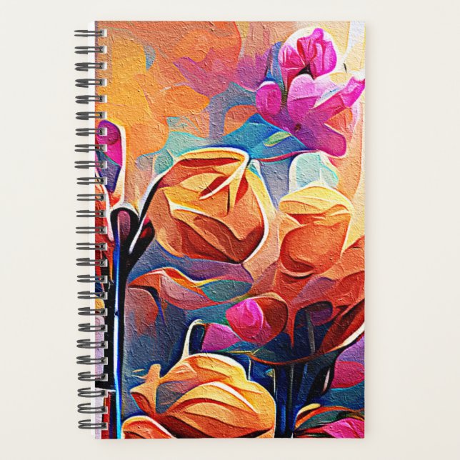 Floral Abstract Art Orange Red Blue Flowers (Devant)
