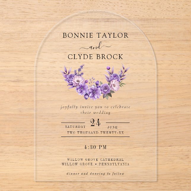 Floral Acrylic Arch Wedding Invitation Suite (Recto)