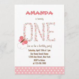 Floral Alphabet Girl First Birthday Invitation