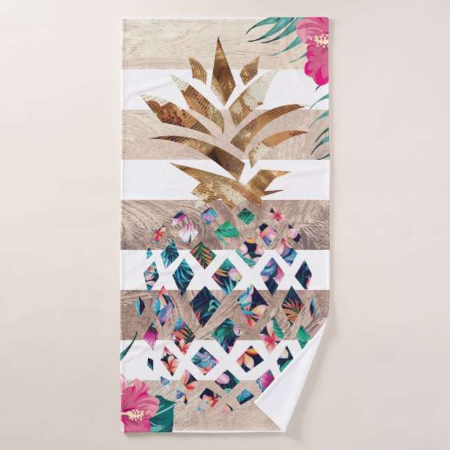 Floral Ananas or rayé design (Serviette de bain)