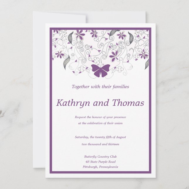Floral and butterfly wedding invitation (Devant)