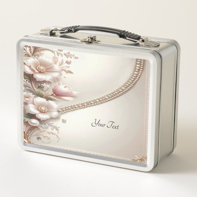 Floral and Pearl Embellishments Lunch box (Devant)