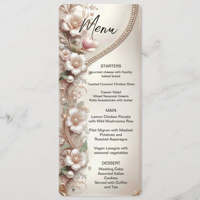 Floral and Pearl Embellishments Menu (Devant)