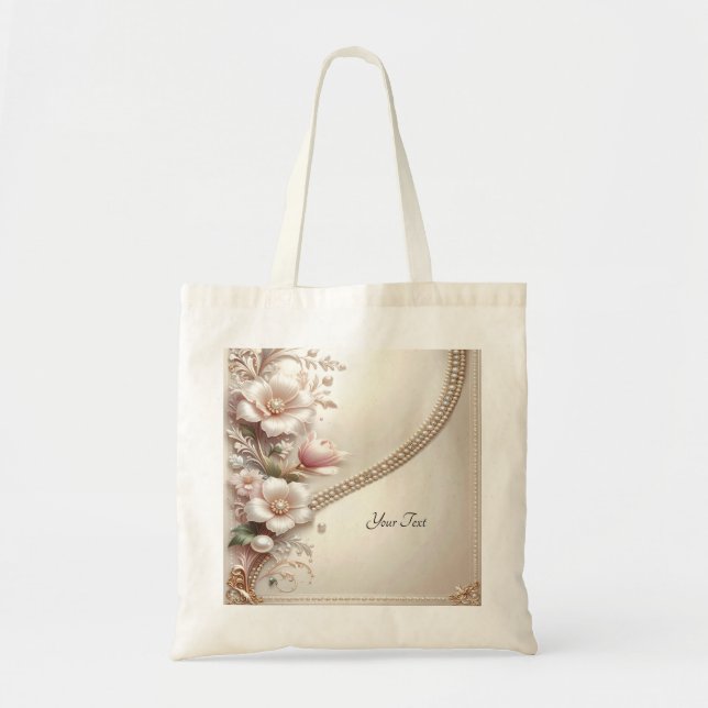 Floral and Pearl Embellishments Tote Bag (Devant)