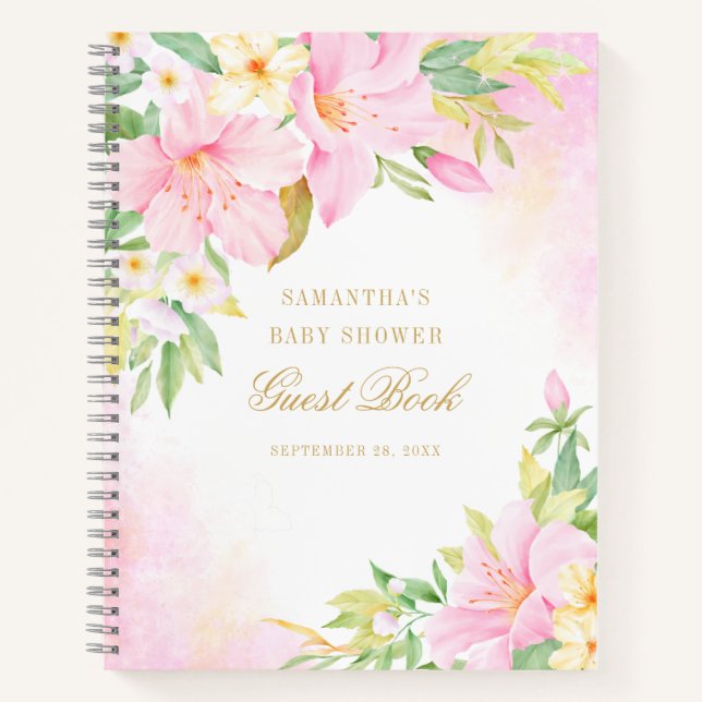 Floral Aquarelle Baby shower rose Livre d'invité (Devant)